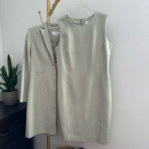Oleg Cassini Soft Green Midi Jacket & Sleeveless Dress Suit - Size 12